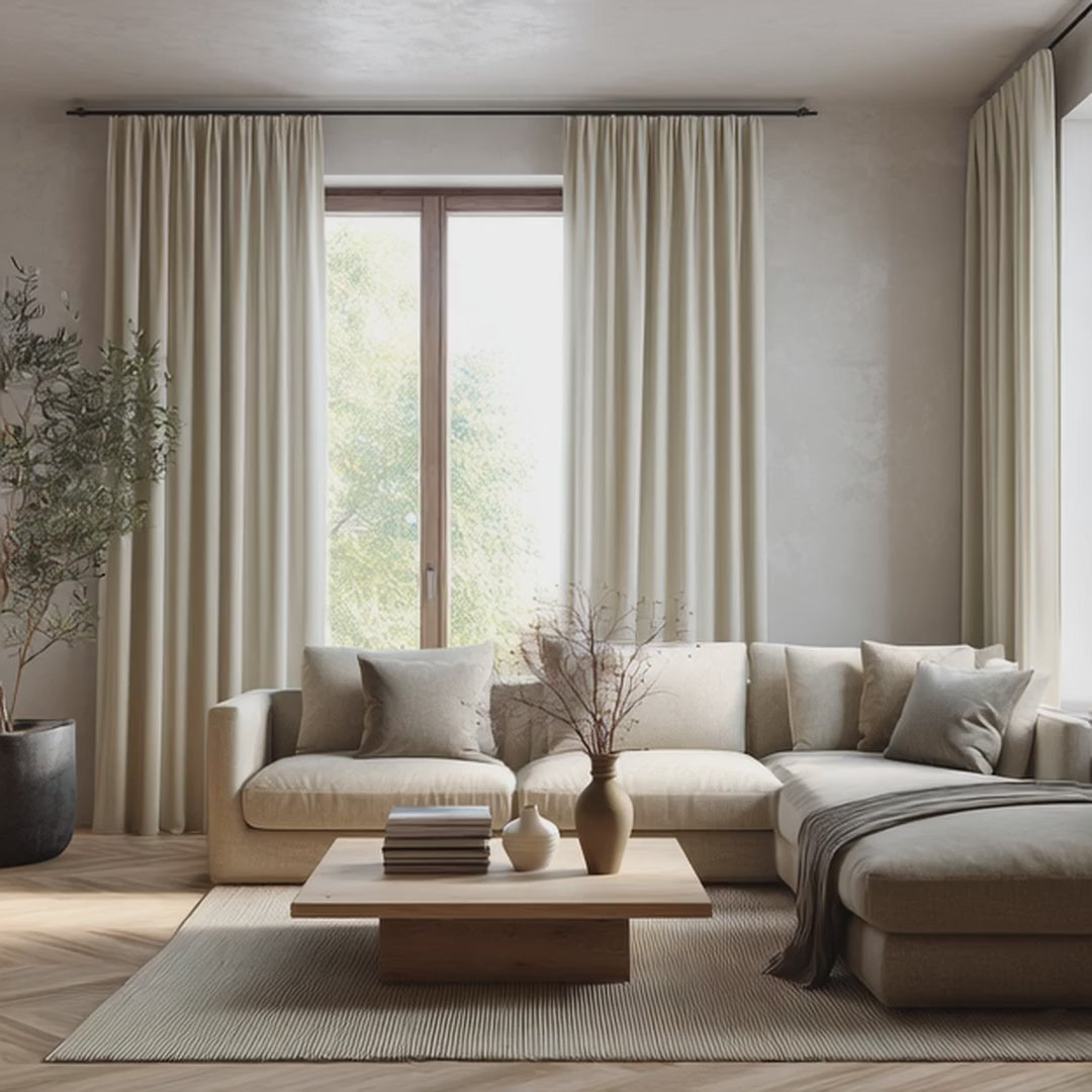 CELIA Linen Look Blackout Curtains – Cream