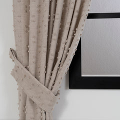 FLOSIA Fluffy Pom Pom Panel Curtain – Beige