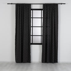 FLOSIA Fluffy Pom Pom Panel Curtain – Black