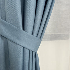 STRAVIA Curtains – Custom Satin Finish Drapes with Linear Woven Texture – Blue