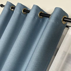 STRAVIA Curtains – Custom Satin Finish Drapes with Linear Woven Texture – Blue