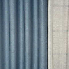 STRAVIA Curtains – Custom Satin Finish Drapes with Linear Woven Texture – Blue