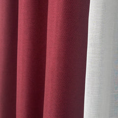 STRAVIA Curtains – Custom Satin Finish Drapes with Linear Woven Texture – Burgundy