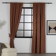 FLOSIA Fluffy Pom Pom Panel Curtain – Terra Cotta
