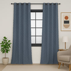 FLOSIA Fluffy Pom Pom Panel Curtain – Blue